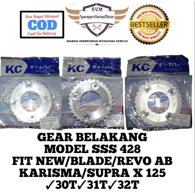 GEAR BELAKANG 31T 32T 30T FIT NEW KARISMA BLADE REVO ABSOLUTE SUPRA X 125 KC MODEL SSS TIPE 428