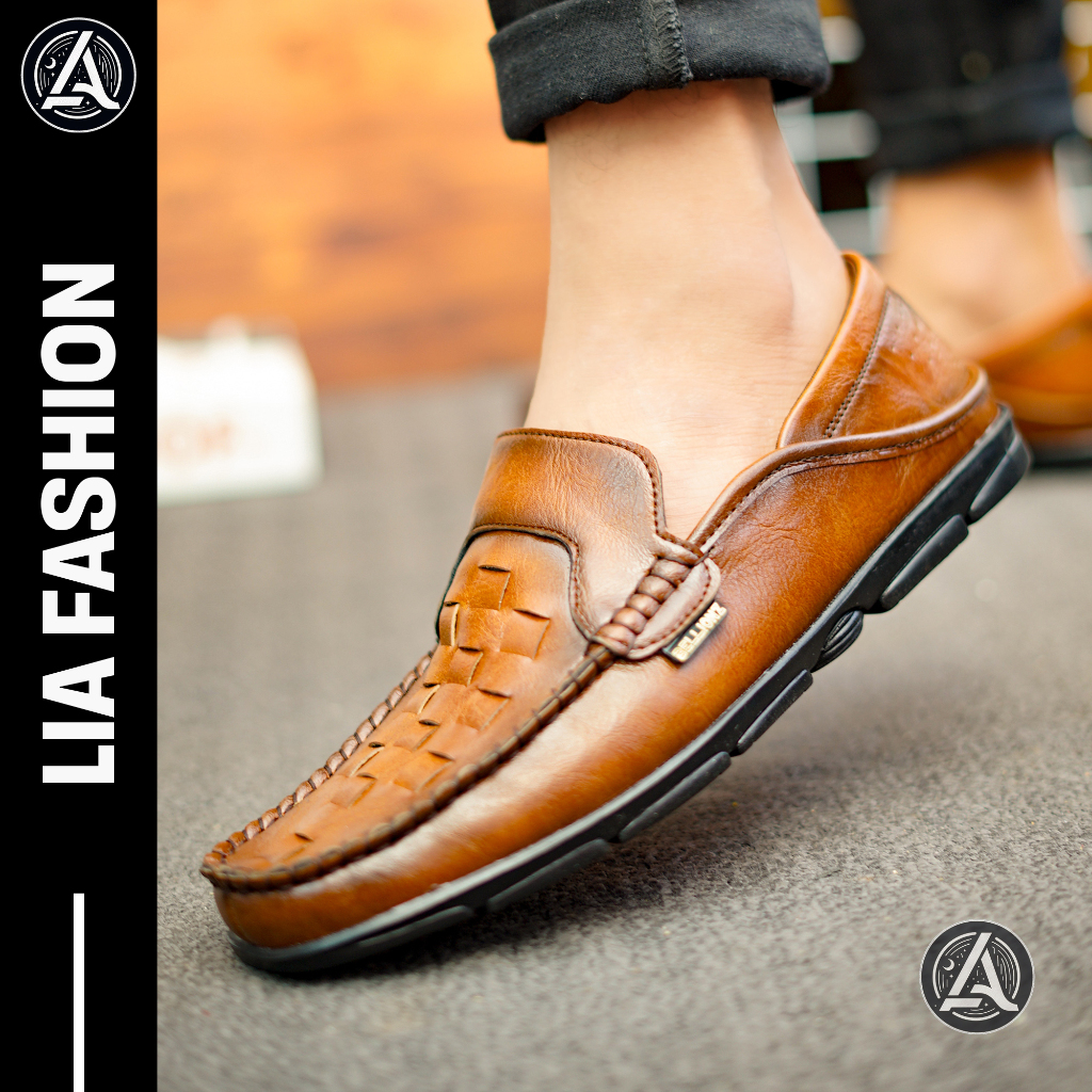 LIA X GUERNICA - Sepatu Pantofel Pria Tanpa Tali Kulit Dewasa Kulit Cibaduyut Casual Formal Resmi Pa