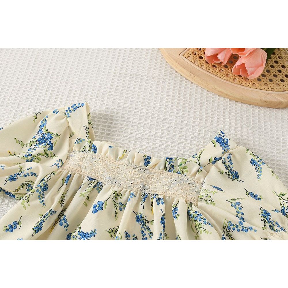 Setelan Anak Perempuan Motif Hera Blue Flower Korean Style