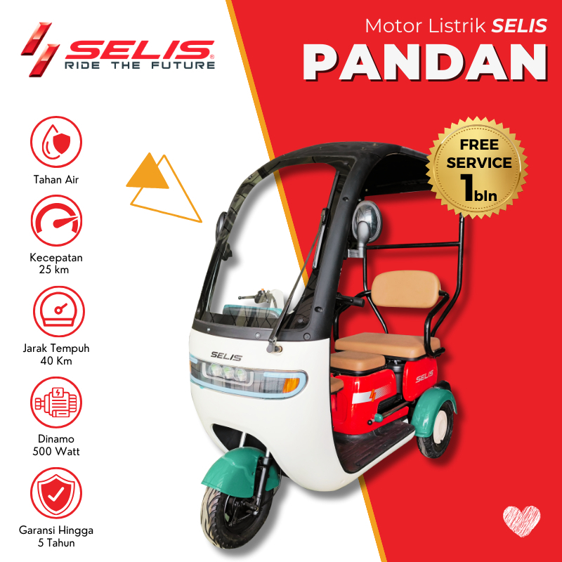 SELIS - Pandan Motor Listrik Roda 3 Anti Hujan Dewasa