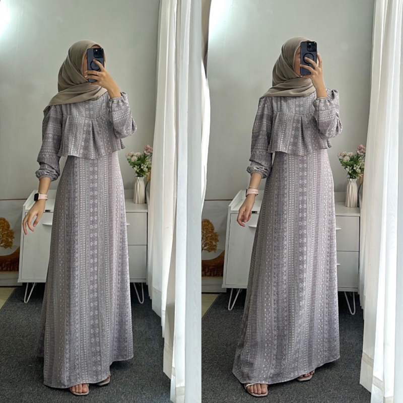 KAMILA Dress Lebaran Etnik Busui Friendly Fit to XL || Resleting di balik ruffle & ada Tali belakang