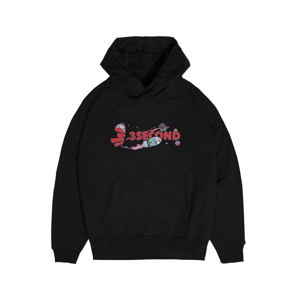 3Second x Karafuru Sweater Hoodie Pria Outer Graffity Typo Hitam C151123