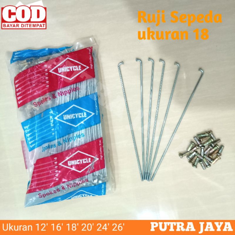 (36pcs) Ruji Sepeda / Jari - Jari Sepeda 18 Bmx 14G Unicycle Rims Velg 18 Ruji & Niple Nipel Chrome 