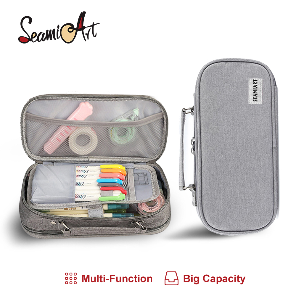 

SeamiArt Big Capacity Zipper Pencil Case Multifunction Double Layer Pen Bag Tas pensil Kantong pen