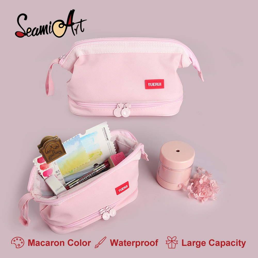 

SeamiArt Double Layer Macaron Cute Pencil Case Large Capacity Multifunctional Pen Bag Tas pensil Kantong pen