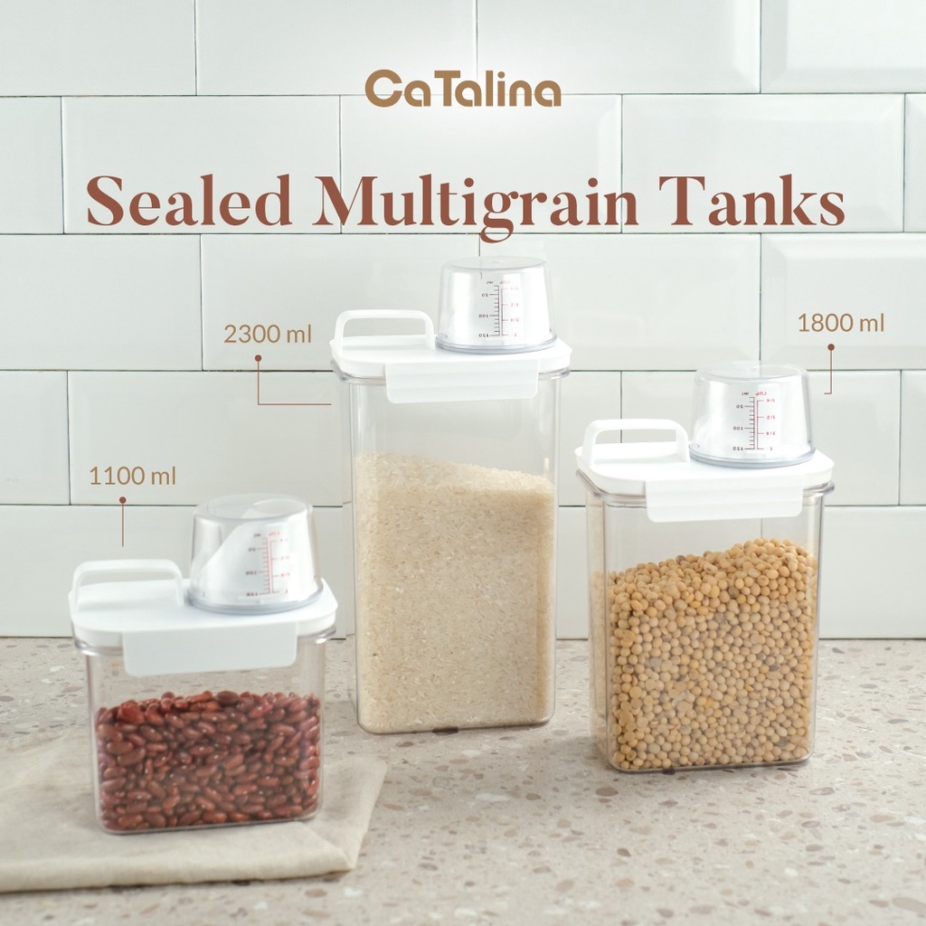 CATALINA Toples Kedap Udara WOO-30404 Plastik Container dengan Cup Takar