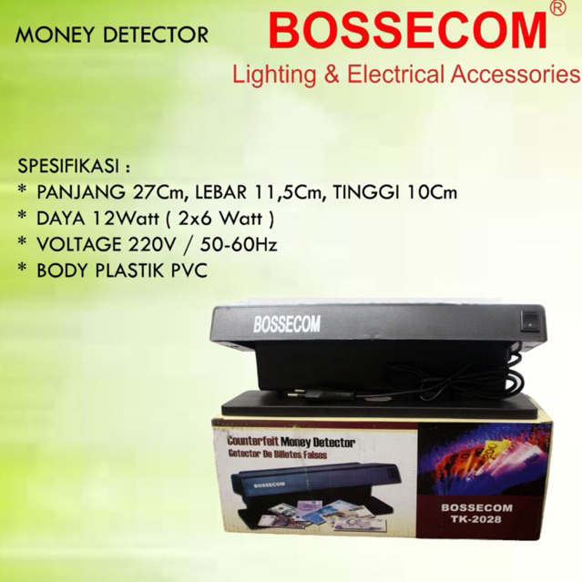 ALAT PENDETEKSI UANG PALSU LAMPU TES UANG MERK BOSSECOM KUALITAS SUPER