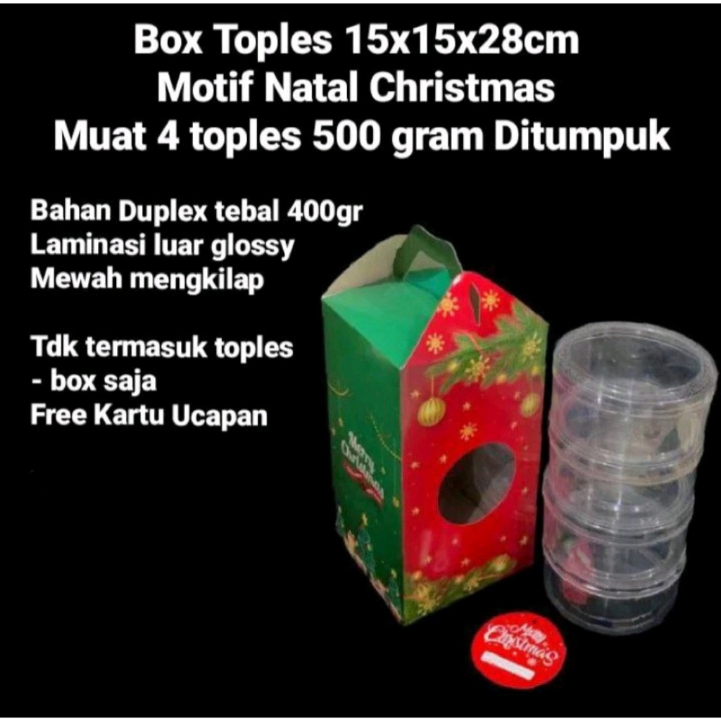 

Box Tenteng Muat 4 Toples 500gr Kue Kering Hampers Natal - Christmas 15x15x28cm
