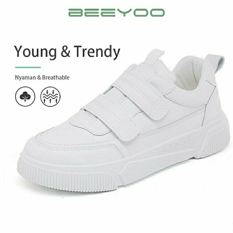Beeyoo Sepatu Wanita Tanpa Tali Sneakers Wanita Fashion Sport Shoes Kets Putih Polos