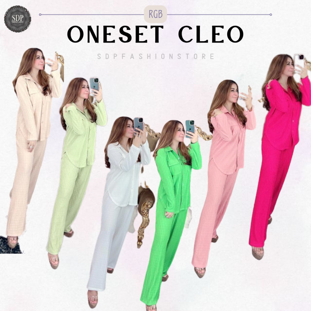 Oneset/ Setelan Atasan  Kemeja Celana Cleo Series Polos (RGB) Wanita Baju