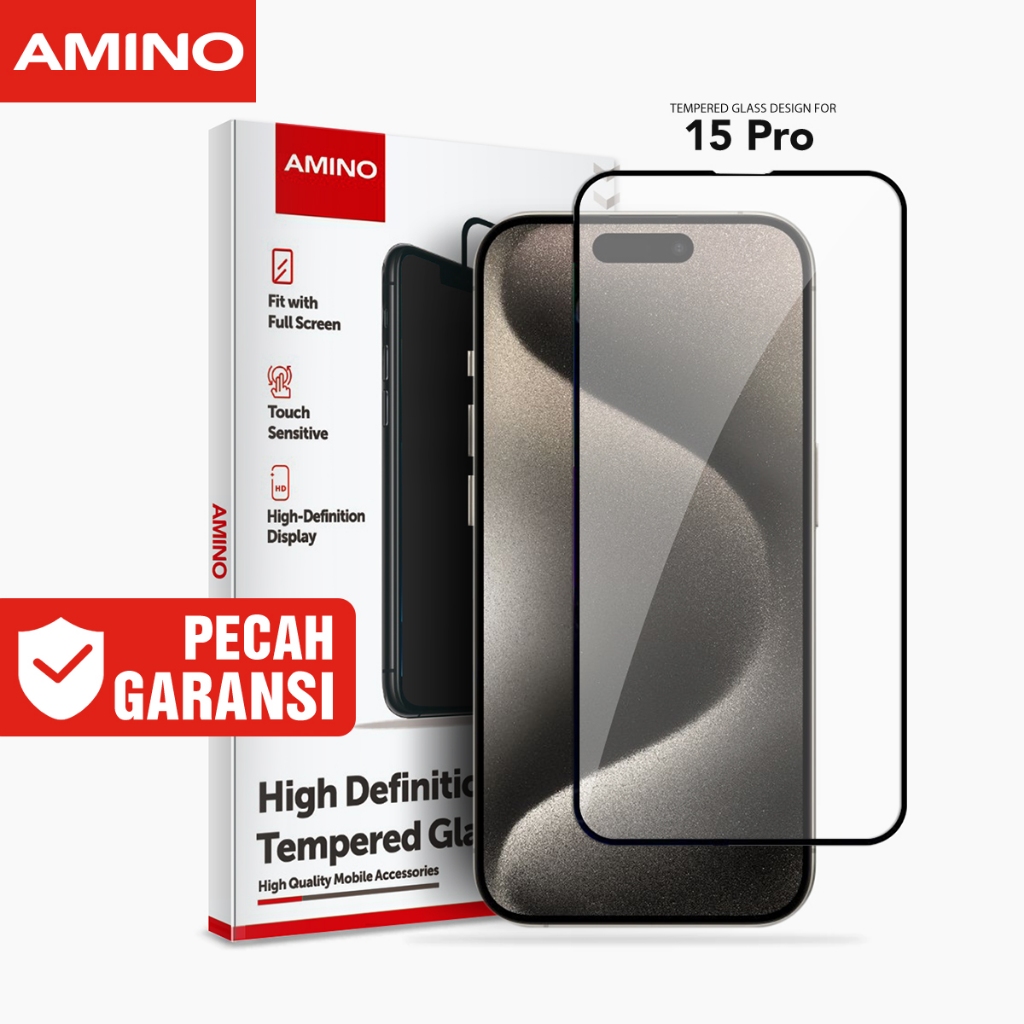 AMINO Tempered Glass 5D Untuk Iphone 15 Pro 6.1 inch Fullcover Premium Glass Full Screen
