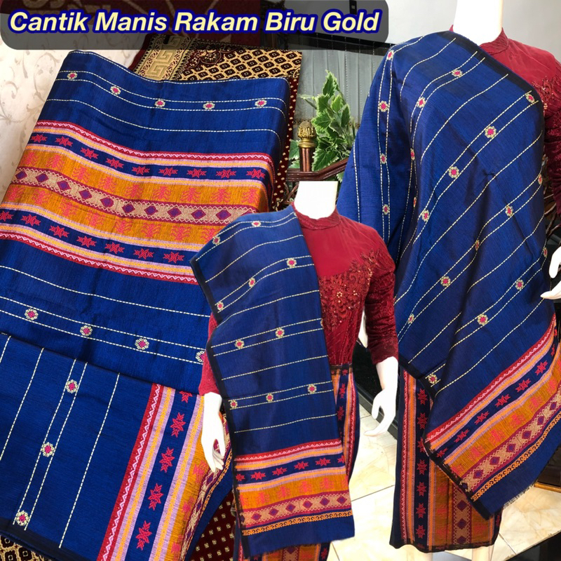 Songket Cantik Manis Rakam Biru Gold/ Songket Tenun Palembang asli Tenun Tangan/ilham songket palemb