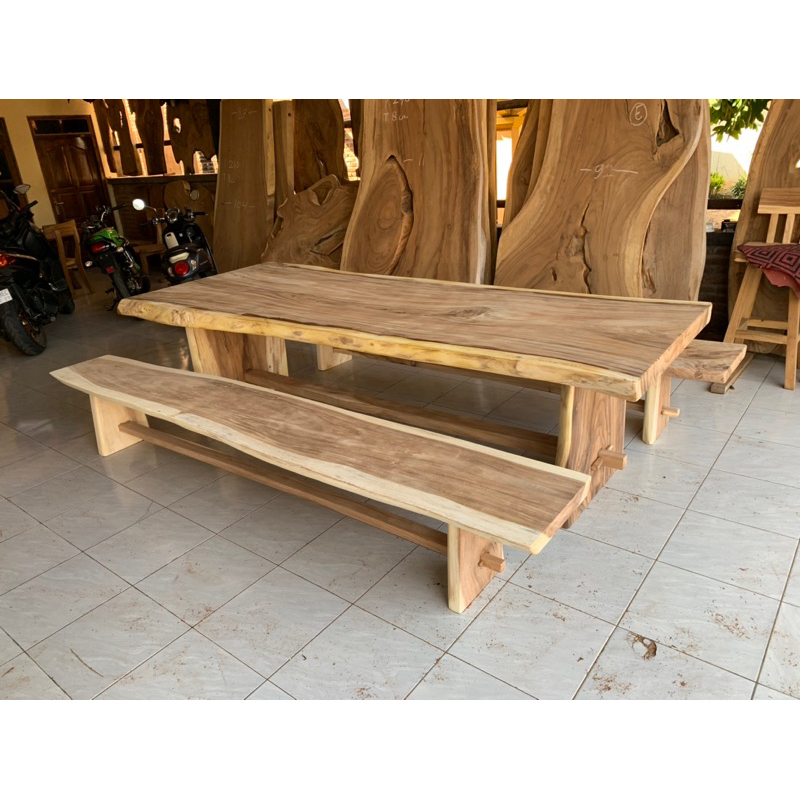 Meja makan kayu trembesi set panjang 3meter