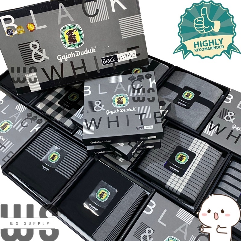 SARUNG GAJAH DUDUK DEWASA MOTIF HITAM PUTIH 100% ORIGINAL