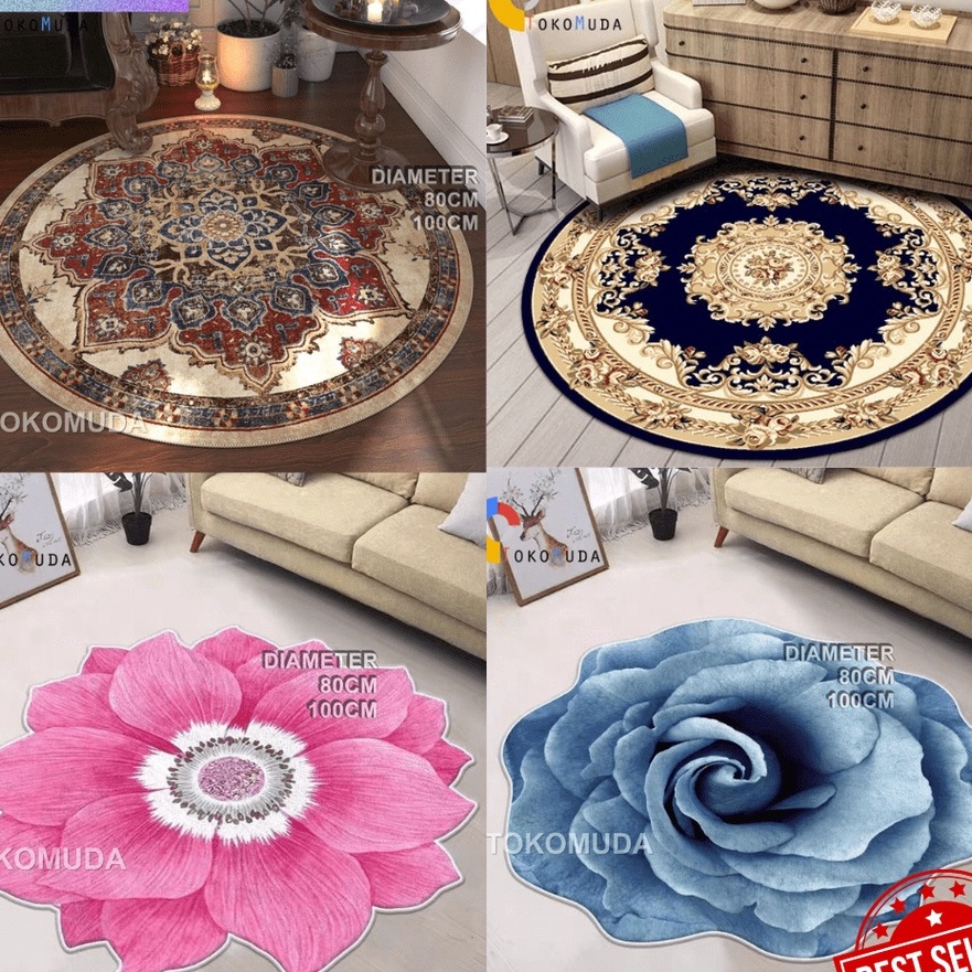 Terkini!! TOMUMUDA Karpet Bulat Polyster Diameter 100Cm Dan 80Cm/Karpet Bulat Aestetik /Karpet Bulat
