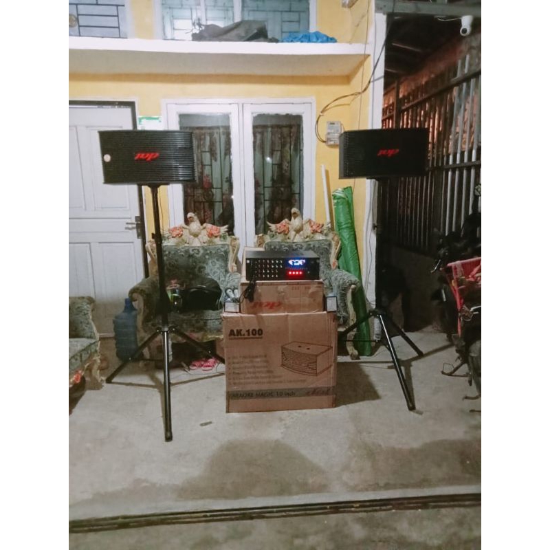 Paket 2 Speaker Aktif Dat 10 Inc+2 Tripod Speaker+2 Mic Kabel Sony+1 Power Ampli Dat Bluetooth