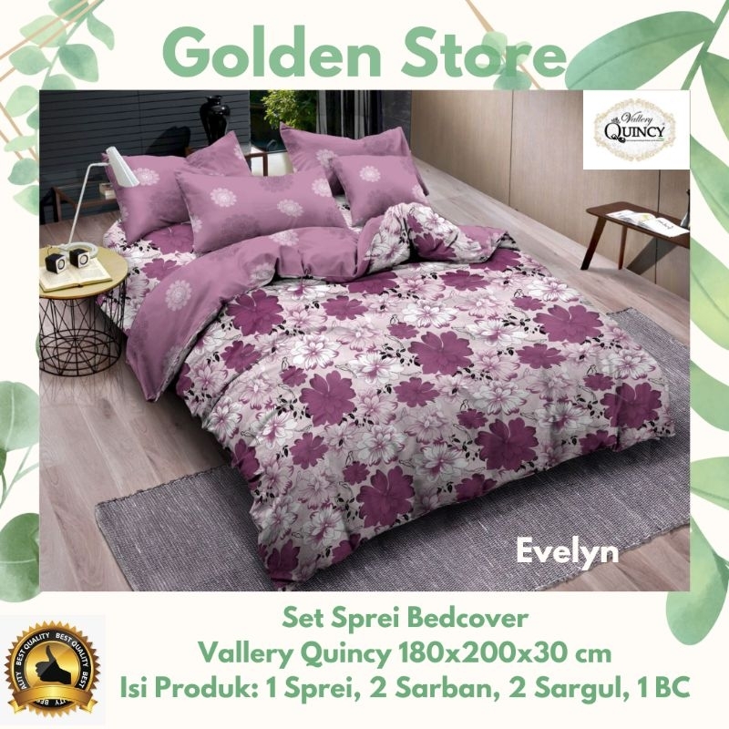 Set Sprei Bedcover Vallery Quincy 180x200x30 Motif Evelyn