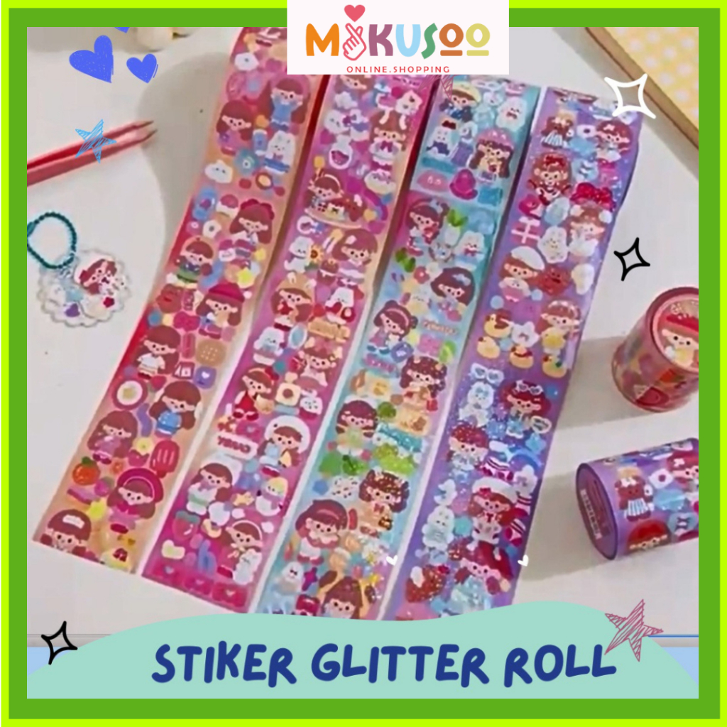 

Mikusoo Stiker Momo Glitter ROLL Aesthetic Planner DIY Sticker Tempel Cute Siap Pakai