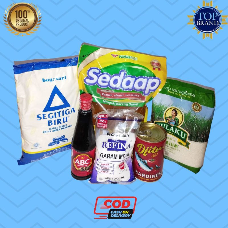 

SEMBAKO PAKET 7 | Segitiga biru /Sedaap 2 liter / Gulaku premium / murah dan lengkap