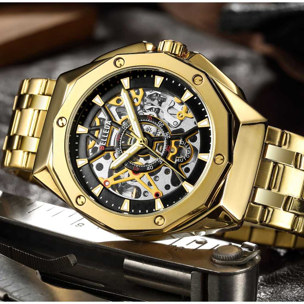 BELLEDA 9476 Jam Tangan Pria Otomatis Tanpa baterai Rantai Original Anti Air Water Resistance