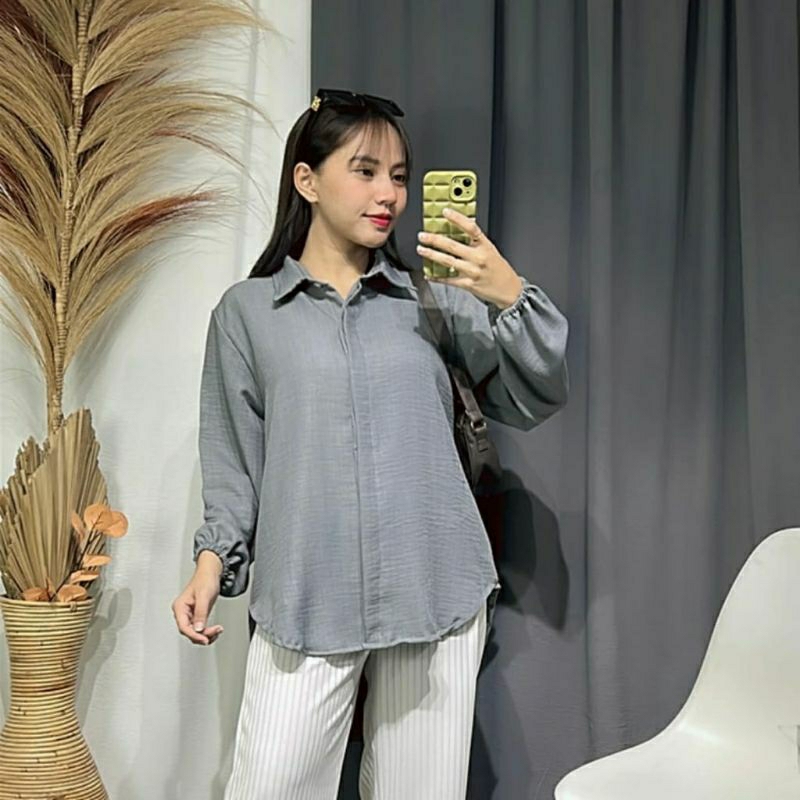 Kemeja Bella Basic Katun Linen / Kemeja Kerja Katun / Kemeja Kerja Polos / Kemeja Basic Wanita