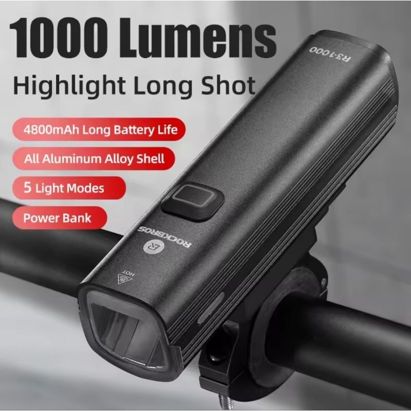 LAMPU DEPAN ROCKBROS LED 1000 LUMENS WATERPROOF 4800MAh POWER BANK