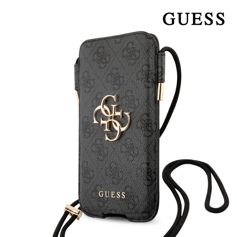 Guess Pouch 4G Script With Cord - Pouch iPhone 12 Pro Max 6.7" - Brown/Grey