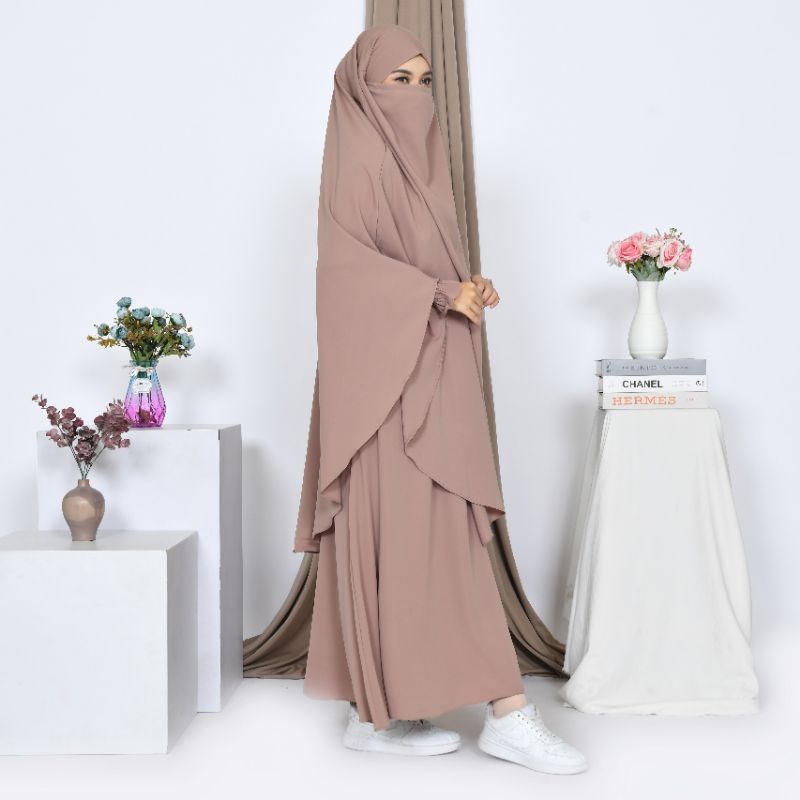 Al muslim Gamis akhwat/gamis syar'i one set/baju haji dan umroh wanita/Gamis FK/Gamis Syar'i/Gamis A