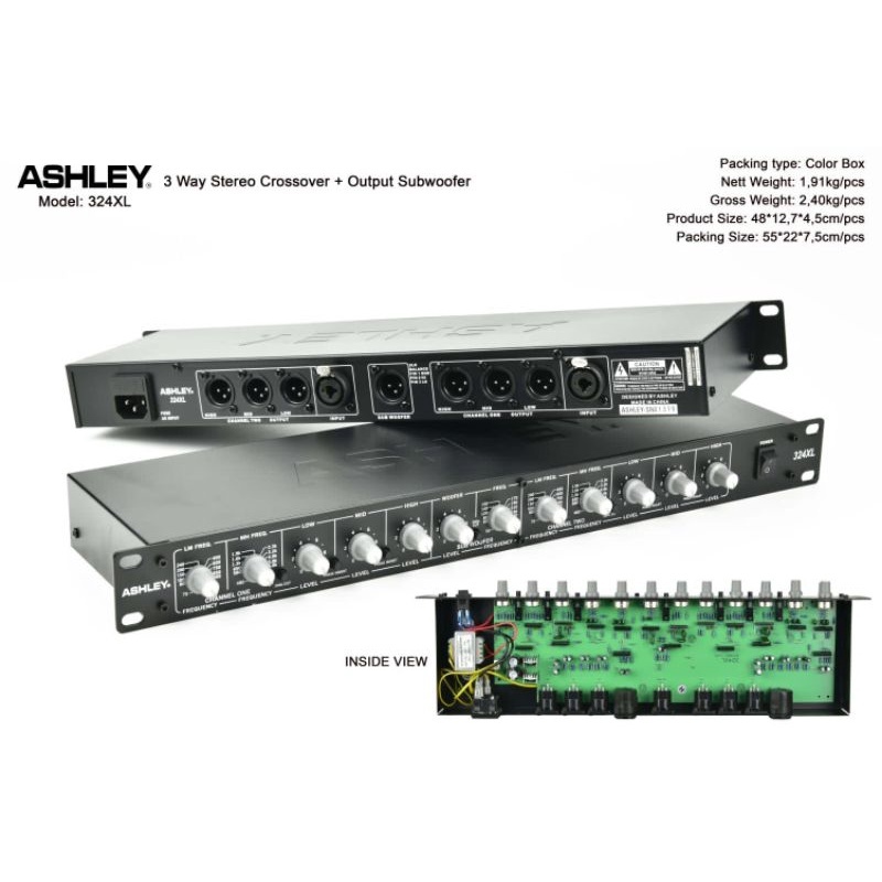 Crossover 3 Way Stereo ASHLEY 324 XL 324XL Output Subwoofer Original