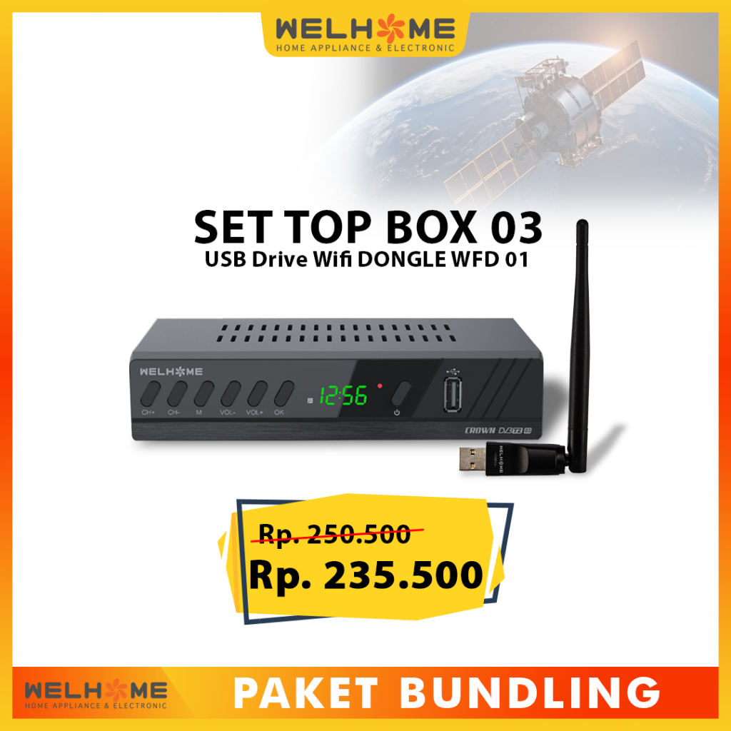 PAKET BUNDLING Set Top Box Welhome DVB-T2-03 + Welhome USB Drive Wifi Dongle WFD 01