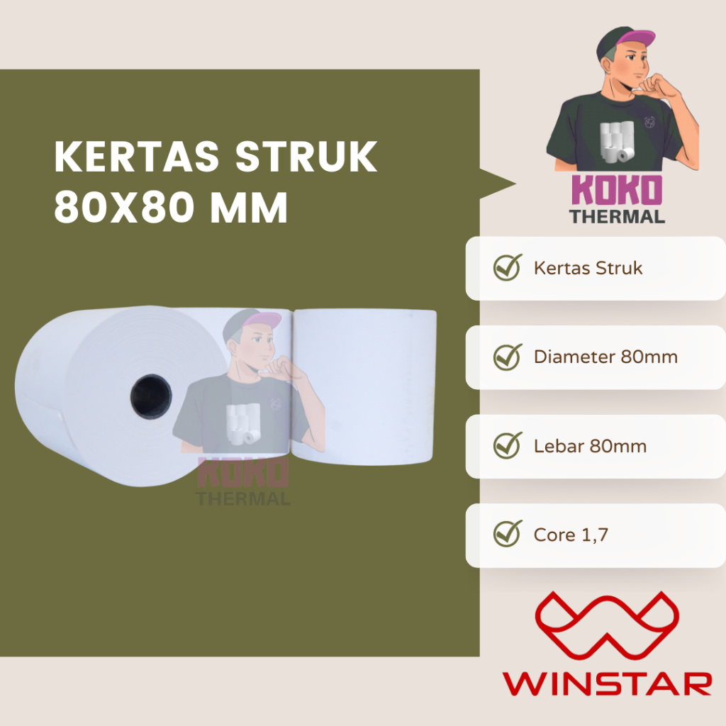 

kertas struk thermal winstar ukuran 80x80 core 1 inch