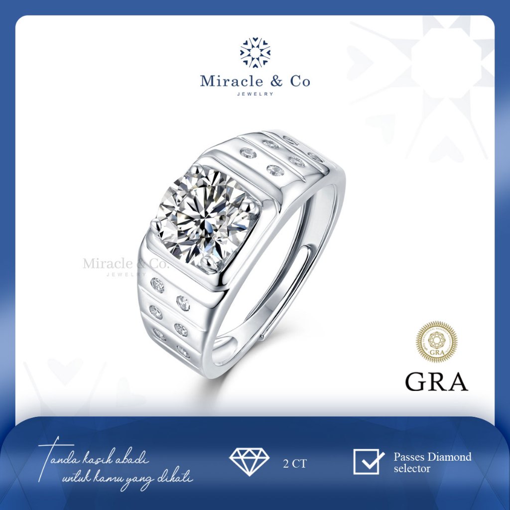 Miracle & Co - Cincin Pria Square Dush Men - Perhiasan Mewah Batu Berlian Moissanite Asli Sertifikat