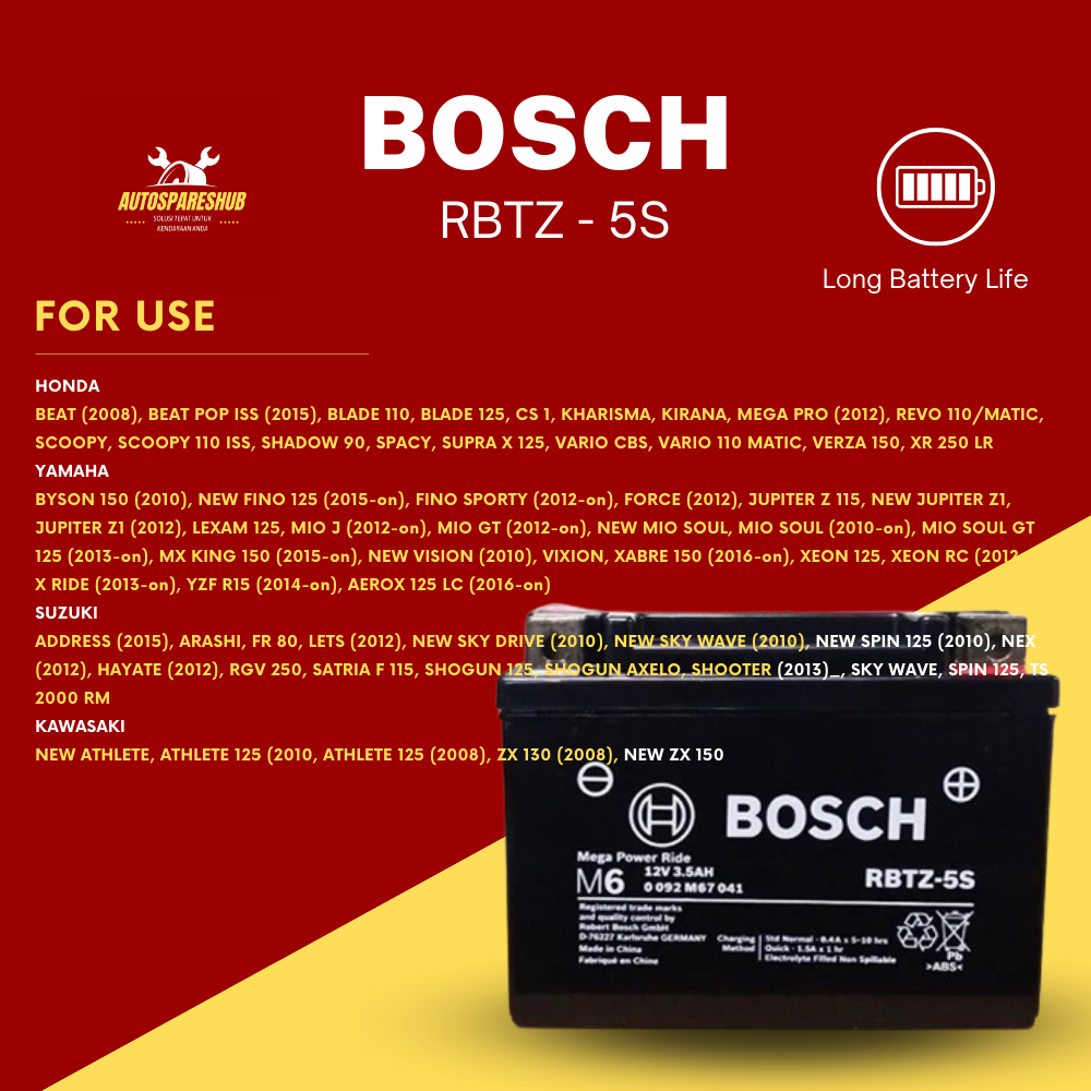 AKI motor kering honda/yamaha/suzuki bosch