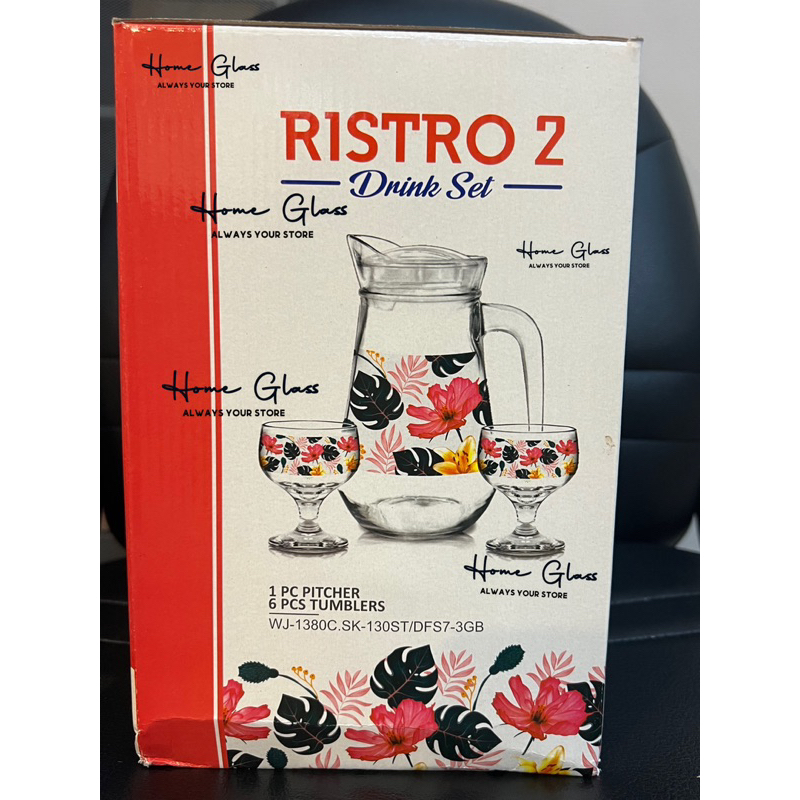 Drinkset Ristro2 Isi 7Pcs/Teko Dengan Gelas Cantik/Drink Set Dgn Gelas Kaki Printing Anti