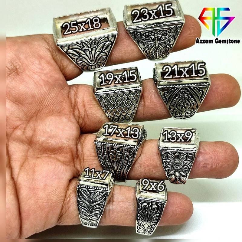 Ring Alpaka Super Batu Kotak Tanam -Cincin Mban Pirus Bacan Akik Kalsedon Permata