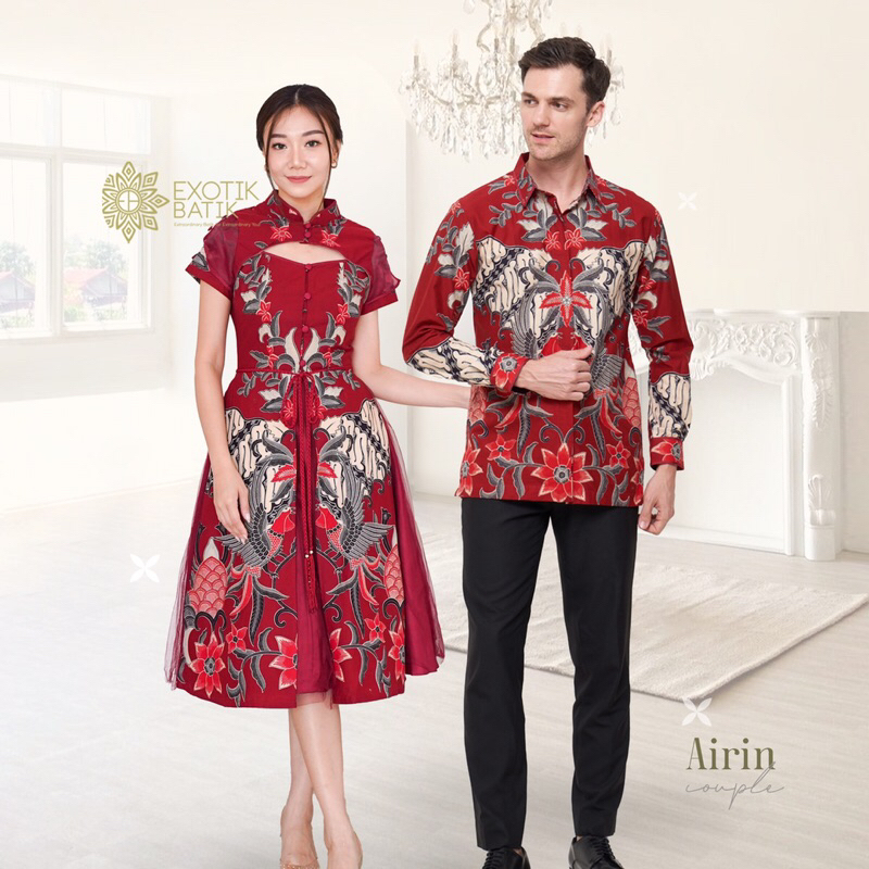 Airin batik couple family set/ batik merah / batik lamaran /batik engagement/ batik pesta/batik kond