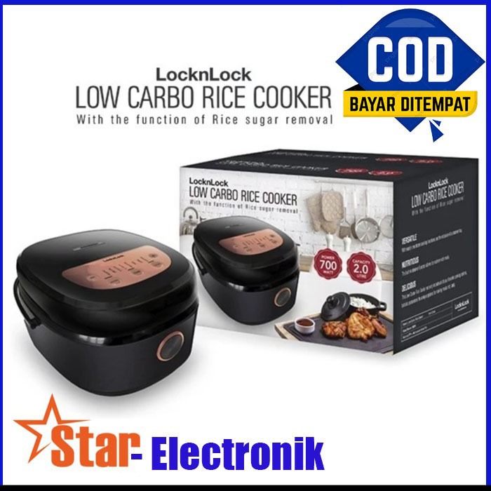 LocknLock EJR328BLK Rice Cooker Digital Low Carbo 2 Liter