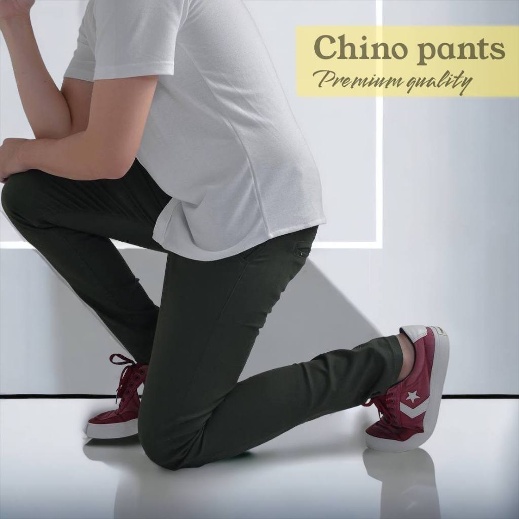 Celana Panjang Pria Chino Cowok Dewasa 28 Sampai 38 Bahan Melar Elastis Slimfit Casual Style Hitam Kerja Kantoran