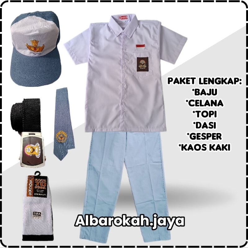 setelan lengkap seragam sekolah SMA putih abu  baju pendek celana panjang anak laki laki super lengk