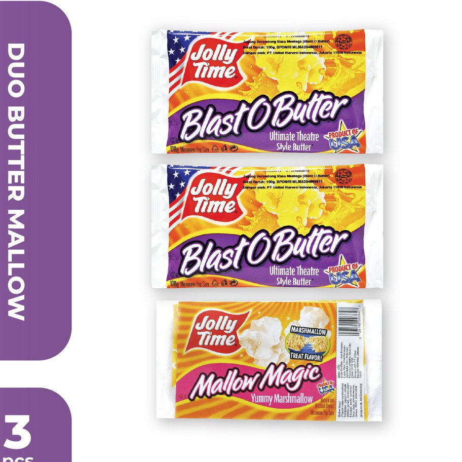 

Ready Jolly Time - Paket Duo Butter Mallow (2BOB, 1MM) - Mircowave Popcorn Baru