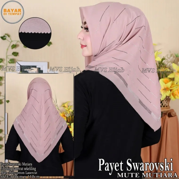 Hijab Segi Empat Payet Mute Mutiara Swarovski Warna Terlengkap Anti Mleyot / Kerudung Segiempat Bell