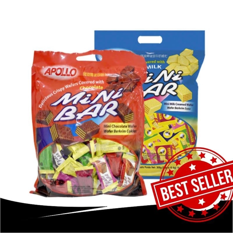 

Apollo Mini Bar Wafer Coklat /Wafer Berkrim susu Apollo Mini Cokelat 300gr isi 50pcs