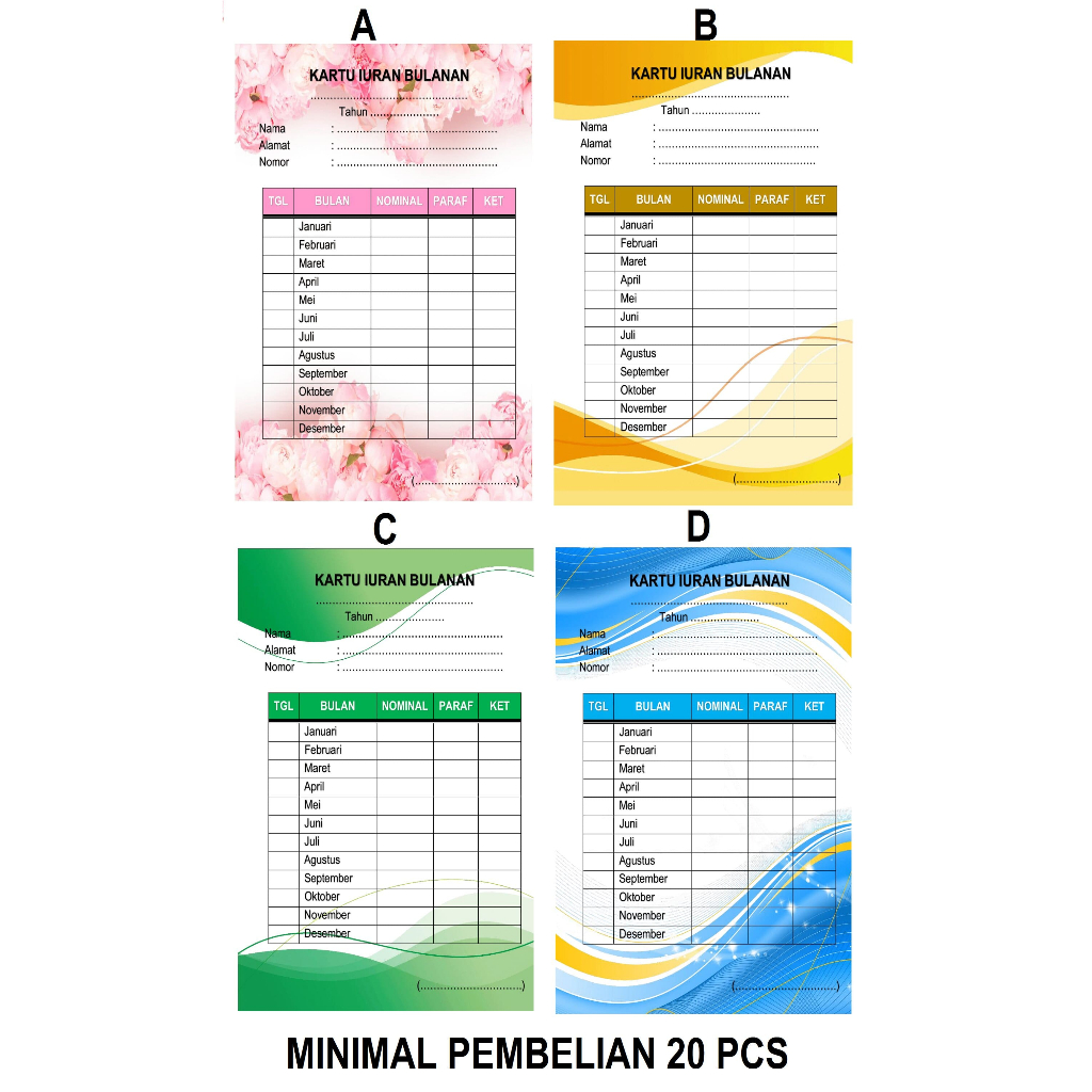 

KARTU IURAN BULANAN CUSTOM UNIK