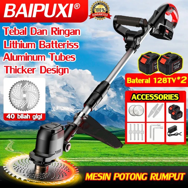 ⚡Barang Spot+COD⚡KUALITAS JERMAN BAIPUXI 48V Mesin pemotong rumput 2 baterai Dapat digunakan untuk w