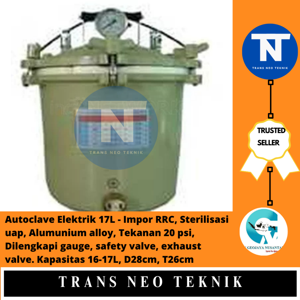 Autoclave Elektrik 17L - Impor RRC, Sterilisasi uap, Alumunium alloy, Tekanan 20 psi, Dilengkapi gau