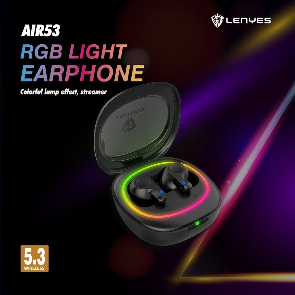 LENYES RGB AIR 53 TWS Earphone Light Wireless Bluetooth 5.3 Headset Hifi Stereo 50ms Low Latency
