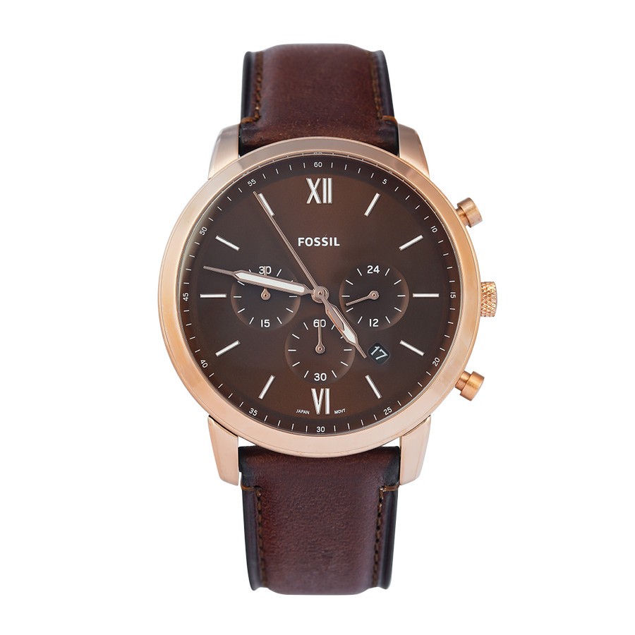 Jam Tangan Pria FOSSIL Neutra Chronograph FS6026 Brown Dial Brown Leather Strap