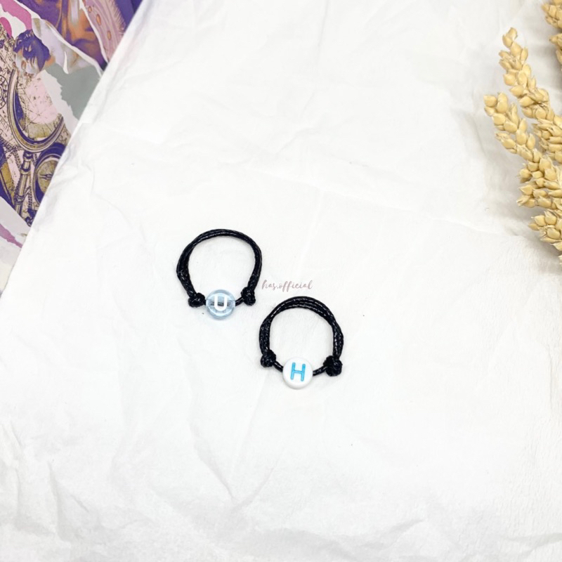 Cincin tali huruf / cincin inisial / cincin hitam / cincin huruf warna