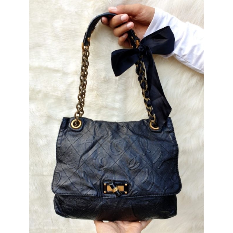 Tas Lanvin Shoulder Bag Sling Bag Hitam Kulit Asli