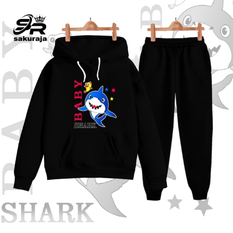 setelan hoodie anak karakter baby shark/umur 2-17 tahun